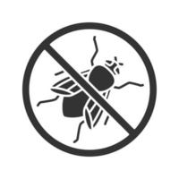 Stoppen Sie das Glyphen-Symbol des Stubenfliegenzeichens. fliegende insekten abweisend. Schädlingsbekämpfung. Silhouettensymbol. negativer Raum. vektor isolierte illustration