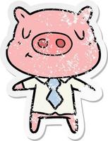 beunruhigter Aufkleber eines Schweins mit Cartooninhalt in Hemd und Krawatte vektor