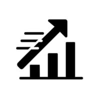 wachsende Statistik schwarzes Glyphen-Symbol. Datenanalyse und Forschung. Erhebung von Finanzdaten. Marktstrategie. Schattenbildsymbol auf Leerraum. solides Piktogramm. vektor isolierte illustration