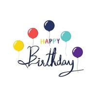 Grattis på födelsedagen. handritad doodle bokstäver med färgglada ballonger för vykort. vektor illustration