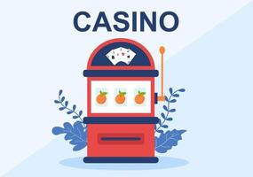 casino-cartoon-illustration mit knöpfen, spielautomat, roulette, pokerchips und spielkarten für das design im spielstil vektor