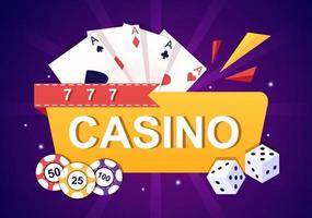 casino-cartoon-illustration mit knöpfen, spielautomat, roulette, pokerchips und spielkarten für das design im spielstil
