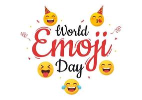 Feier zum Welt-Emoji-Tag mit Veranstaltungen und Produktveröffentlichungen in verschiedenen niedlichen Cartoon-Formen mit Gesichtsausdruck in flacher Hintergrundillustration vektor