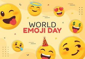 Welt-Emoji-Tag-Social-Media-Vorlage flache Cartoon-Hintergrund-Vektorillustration vektor