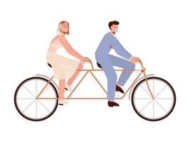 Doppelrad mit dem Brautpaar. Ehepaar fährt mit dem Fahrrad. Vektor-Illustration vektor