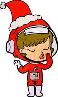 strukturierter Cartoon eines hübschen Astronautenmädchens, das Sankt-Hut trägt vektor