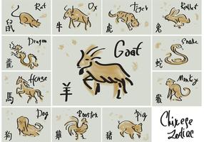 Handdragen kinesiska zodiak vektorer