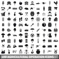 100 Symbole für landwirtschaftliche Betriebe, einfacher Stil vektor