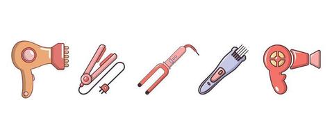 Symbolsatz für Haarwerkzeuge, Cartoon-Stil vektor