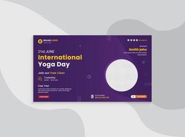 videominiatyrbild för internationella yogadagen och mall för webbbanner. marknadsföring banner design för företag verkstad. videoomslag för yogadagen. World Yoga Day banner design service pro vektor. vektor