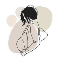 gravid tjej med svart hårfärg, klädd i en kofta, doodle vektor