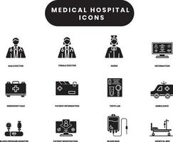 vektor fast medicinska ikoner. patient- och läkarvård. sjuksköterska första medicinska hälsohjälp. ikoner för webb, app och programvara