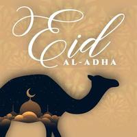 eid adha mubarak arabische kalligraphie mit moschee- und kamelillustration für islamischen gruß vektor