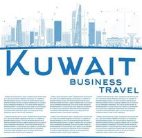skissera Kuwaits stadssilhuett med blå byggnader och kopieringsutrymme vektor