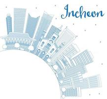 disposition incheon skyline med blå byggnader och kopiera utrymme. vektor
