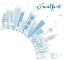 skissera frankfurts skyline med blå byggnader och kopieringsutrymme. vektor