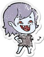 bedrövad klistermärke av en tecknad skrattande vampyr flicka vektor