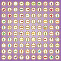100 mat och dryck ikoner i tecknad stil vektor