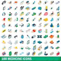 100 medicin ikoner set, isometrisk 3d-stil vektor