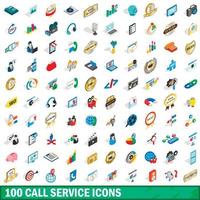 100 Anrufservice-Icons gesetzt, isometrischer 3D-Stil vektor