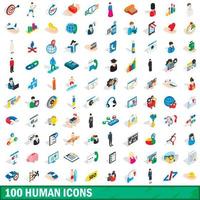 100 menschliche Symbole gesetzt, isometrischer 3D-Stil vektor