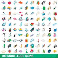 100 Wissenssymbole gesetzt, isometrischer 3D-Stil vektor