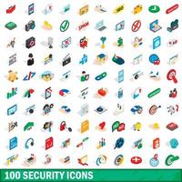 100 Sicherheitssymbole gesetzt, isometrischer 3D-Stil vektor