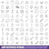 100 vetenskapsikoner set, konturstil vektor