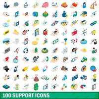 100 Support-Icons gesetzt, isometrischer 3D-Stil vektor