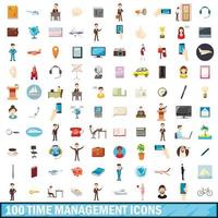 100 Zeitmanagement-Icons gesetzt, Cartoon-Stil vektor