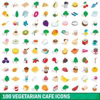 100 vegetariska café ikoner set, isometrisk 3d-stil vektor