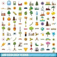 100 ekologi ikoner set, tecknad stil vektor