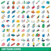 100 Team-Icons gesetzt, isometrischer 3D-Stil vektor