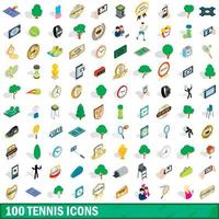 100 Tennissymbole gesetzt, isometrischer 3D-Stil vektor