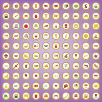 100 välsmakande mat ikoner i tecknad stil vektor