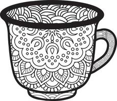 kaffeetasse oder teetasse mit abstrakten mustern im stil von zentangle, gekritzel. handgezeichnete illustration, malbuch für erwachsene.