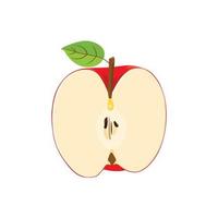 Flacher Vektor des halb geschnittenen roten Apfels lokalisiert auf weißem Hintergrund. flache Abbildung Grafiksymbol