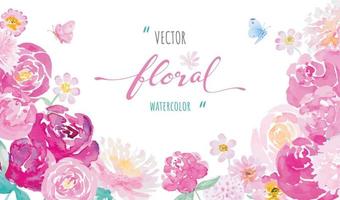 aquarell handgemalte illustration schöne rose blume botanisches blatt und schmetterling für liebe hochzeit valentinstag oder anordnung einladung design grußkarte vektor