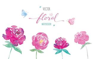 akvarell handmålad illustration vacker ros blomma botaniska blad och fjäril för kärlek bröllop alla hjärtans dag eller arrangemang inbjudan design gratulationskort vektor