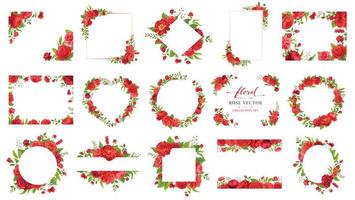 sammlung set schöne rose blume und botanische blatt digital gemalte illustration für liebe hochzeit valentinstag oder anordnung einladung design grußkarte vektor