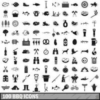 100 Grillsymbole gesetzt, einfacher Stil vektor