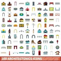 100 arkitektoniska ikoner set, platt stil vektor