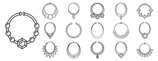 Halskette Schmuck-Icon-Set, Outline-Stil vektor