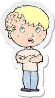 Retro-Distressed-Aufkleber eines Cartoon-Jungen mit Wachstum auf dem Kopf vektor