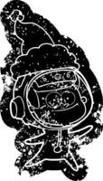 glückliche astronautenkarikatur beunruhigte ikone einer tragenden weihnachtsmütze vektor