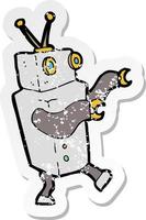 Retro-Distressed-Aufkleber eines Cartoon-Roboters vektor