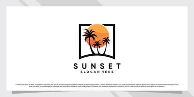 solnedgång logotyp formgivningsmall med palmträd och kreativa element premium vektor