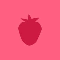 Cartoon-Erdbeere isoliert auf rotem Magenta-Hintergrund, einfache Zeichnung. Frische Erdbeeren Silhouette im flachen Design-Stil. Symbol für die Kontur der Sommerbeeren. vektor