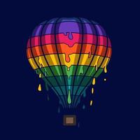 Kunstlogo des fliegenden Luftballons. farbenfrohes Design mit dunklem Hintergrund. abstrakte Vektorillustration. isolierter schwarzer hintergrund für t-shirt, poster, kleidung, merch, bekleidung, abzeichendesign vektor
