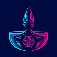 glad diwali festival av ljus vektor linje neon konst potrait logo färgglada design med mörk bakgrund. abstrakt grafisk illustration.